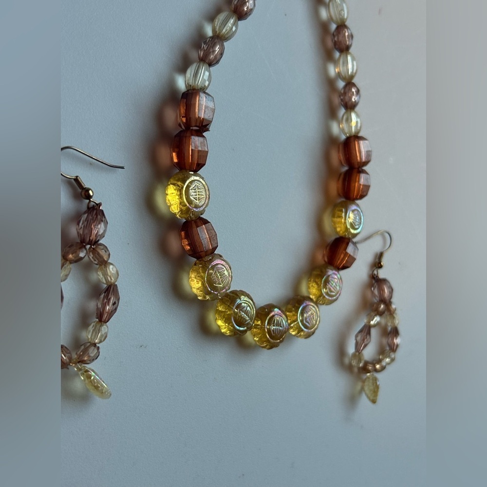 Vintage Acrylic Beaded Necklace & Dangle Earrings Matching Set Boho Handmade - Picture 10 of 10